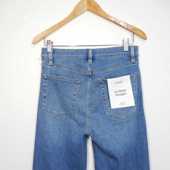 FRAME Le Sleek Straight High Rise JEANS Size 29 Flip Blue Stretch NEW $278 - Picture 9 of 10
